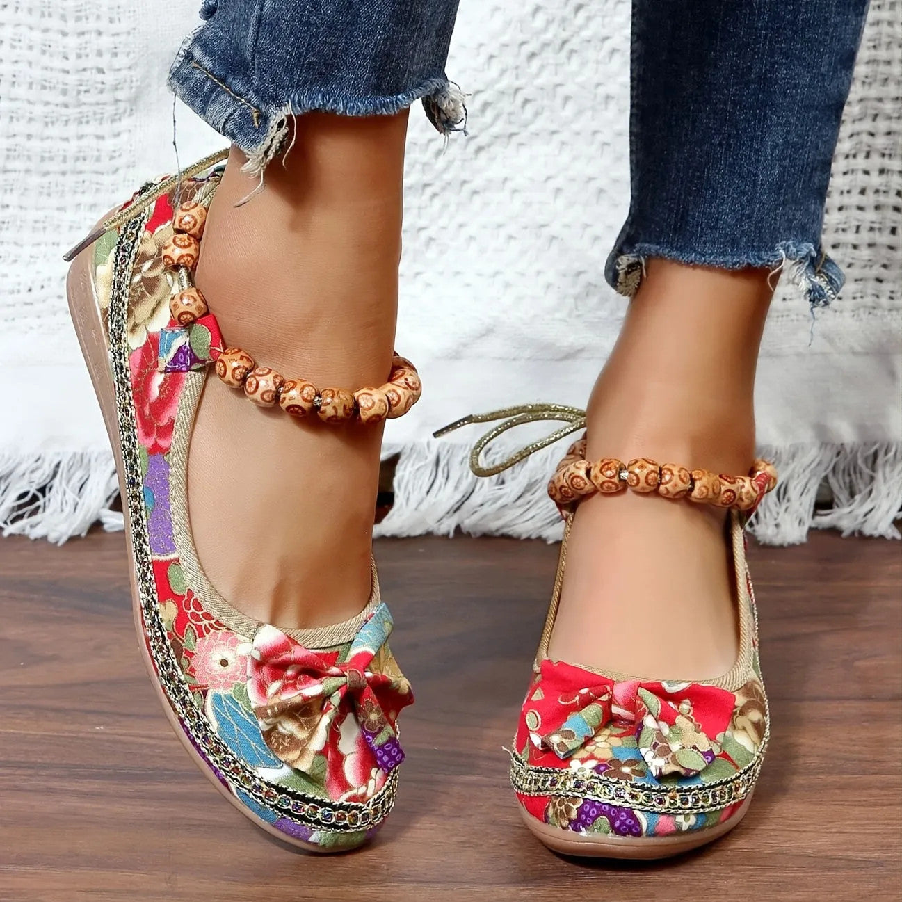 Vintage Floral Bow Shoes