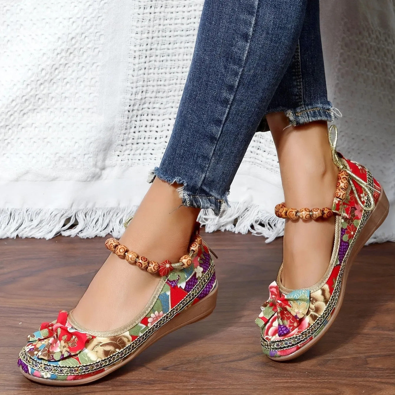 Vintage Floral Bow Shoes