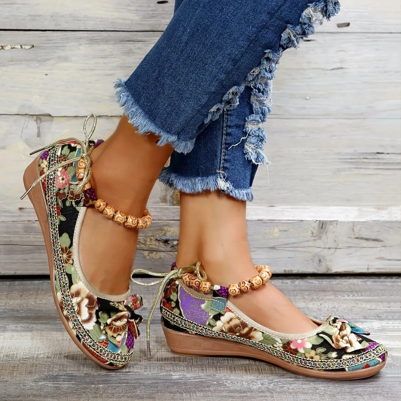 Vintage Floral Bow Shoes