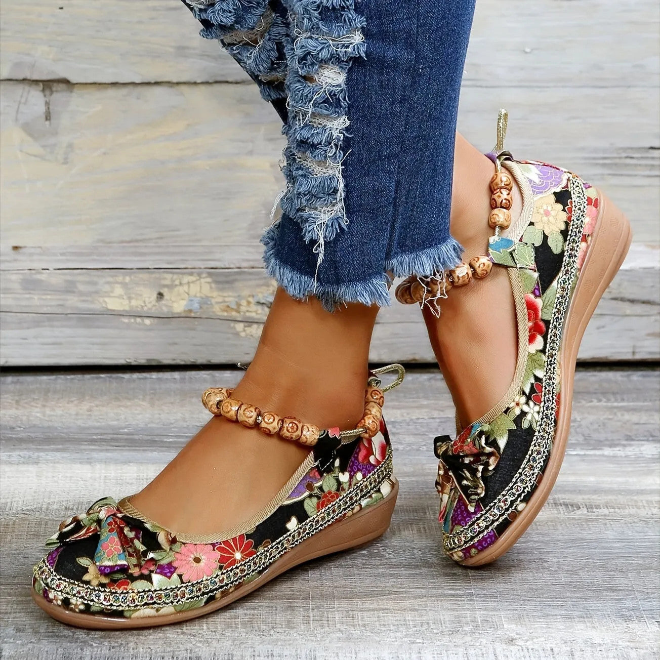 Vintage Floral Bow Shoes