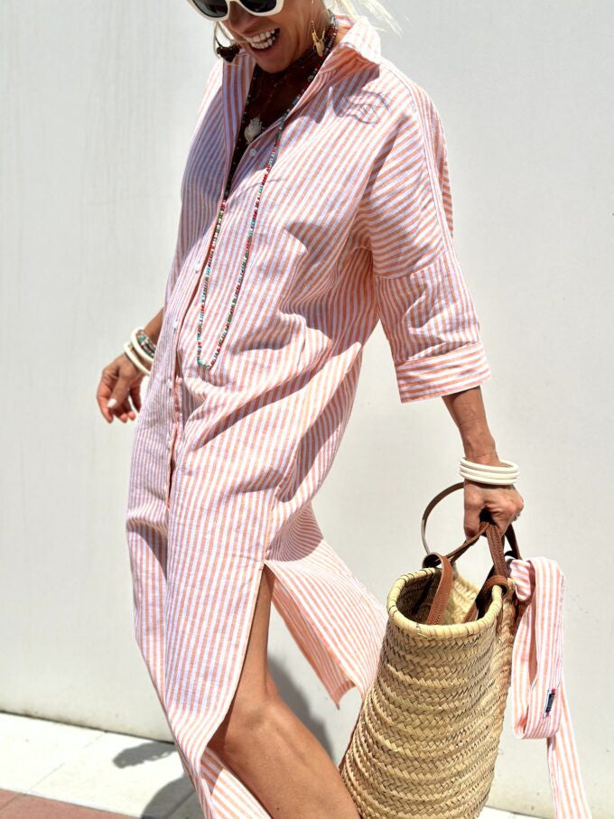 Coastal Stripe Maxi Shirt Dress