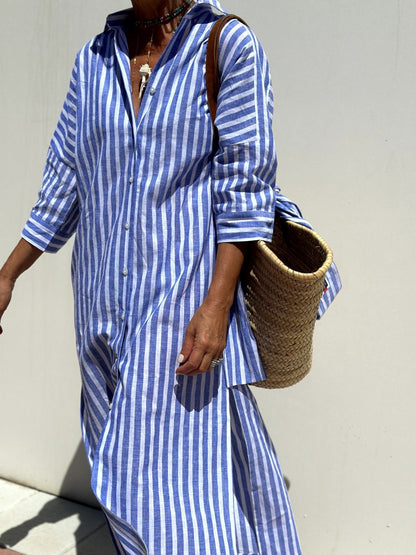 Coastal Stripe Maxi Shirt Dress