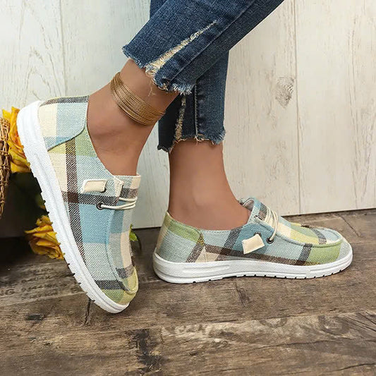 Plaid Charm Slip-On Shoes