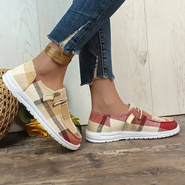 Plaid Charm Slip-On Shoes